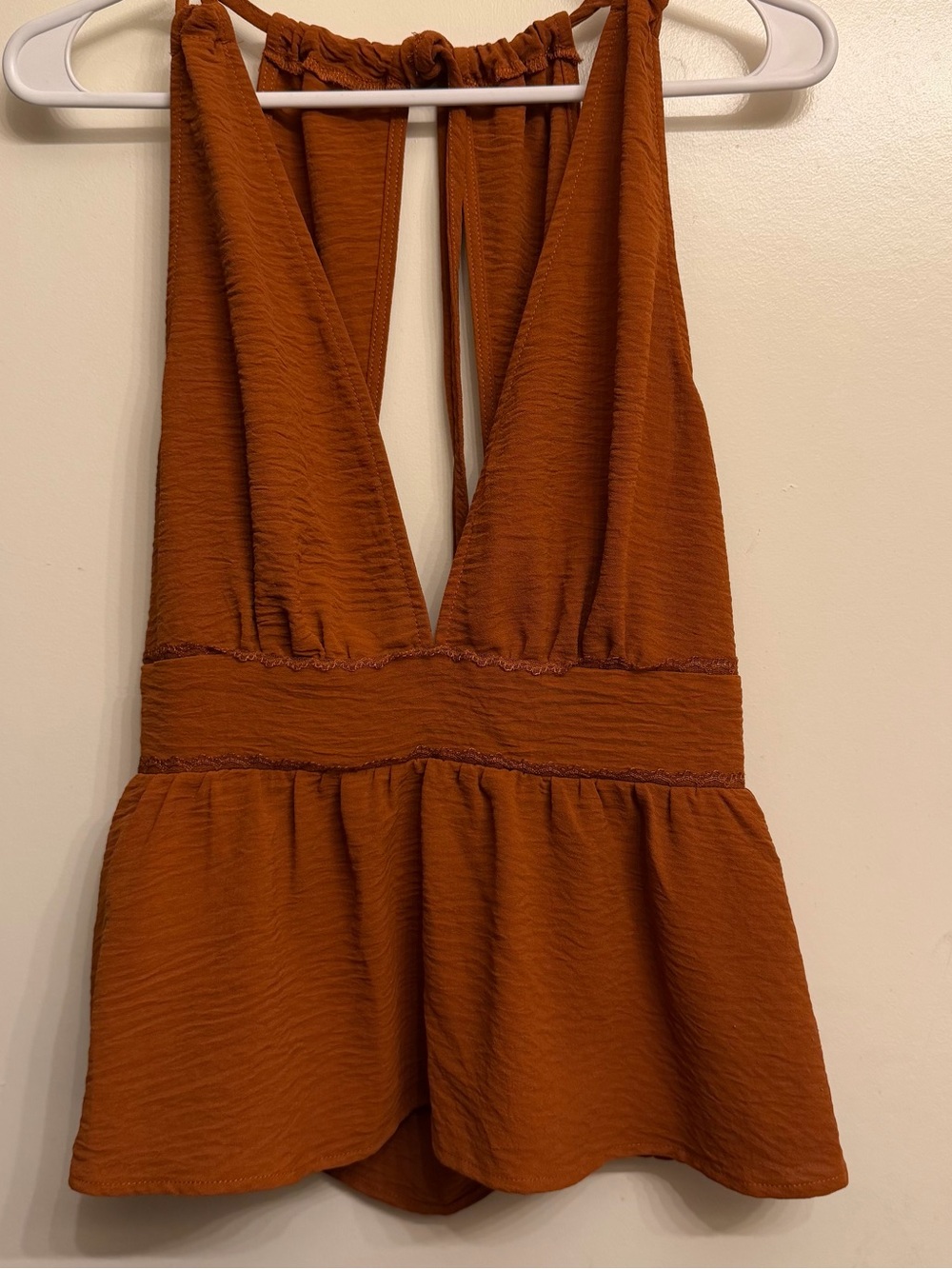 SHEIN Rust Orange V-Neck Sleeveless Romper